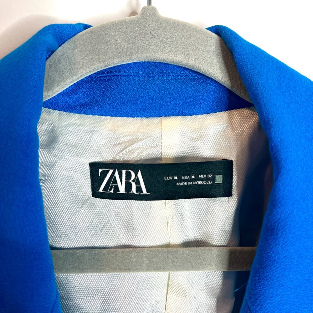 Zara Blue Double-Breasted Gold-Button Blazer Professional Old Money Size XL - Picture 4 of 8